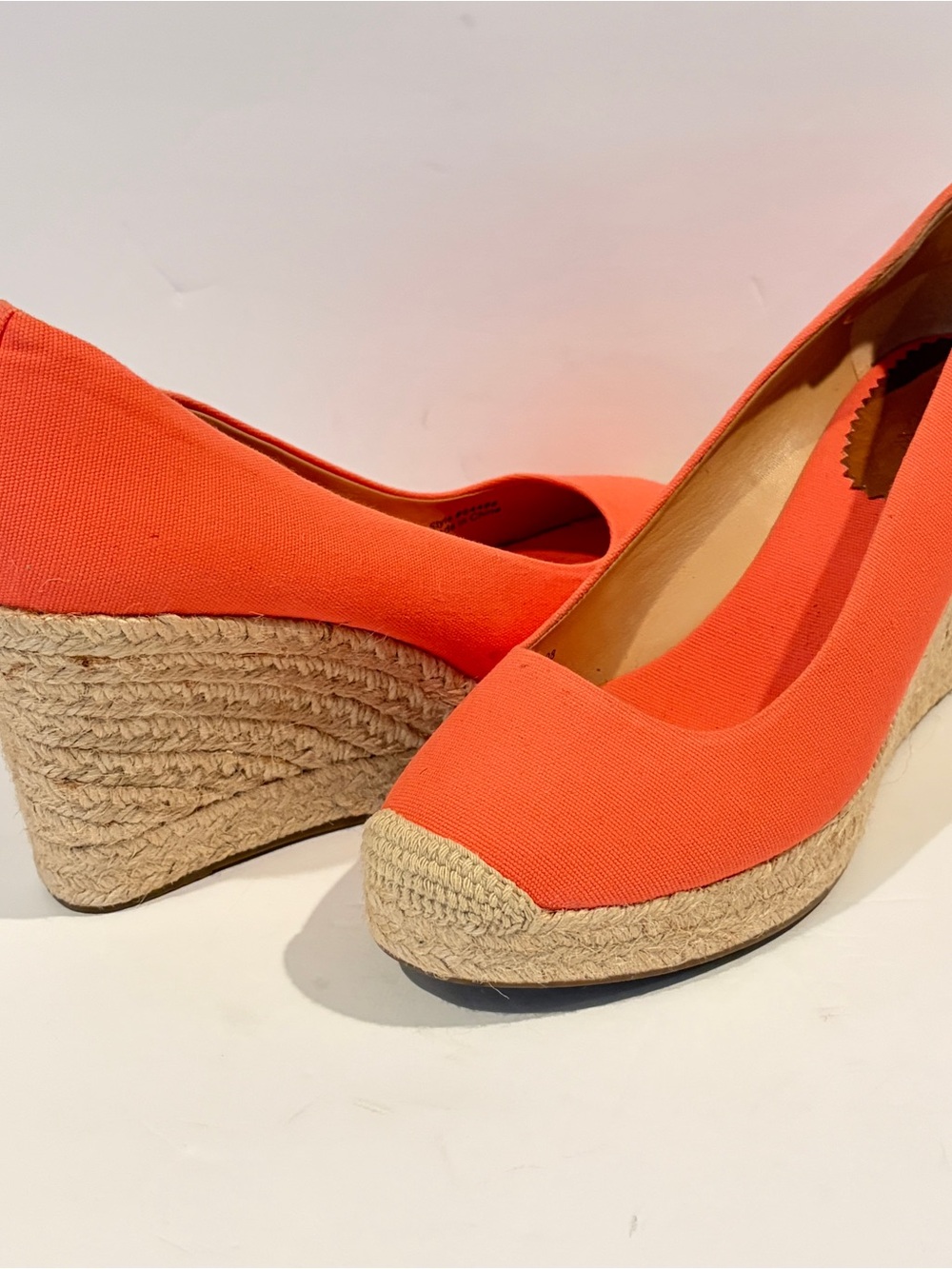 J Crew Seville Canvas Espadrille Wedges Neon Rose Coral Pink Jute Heels 9 Resort